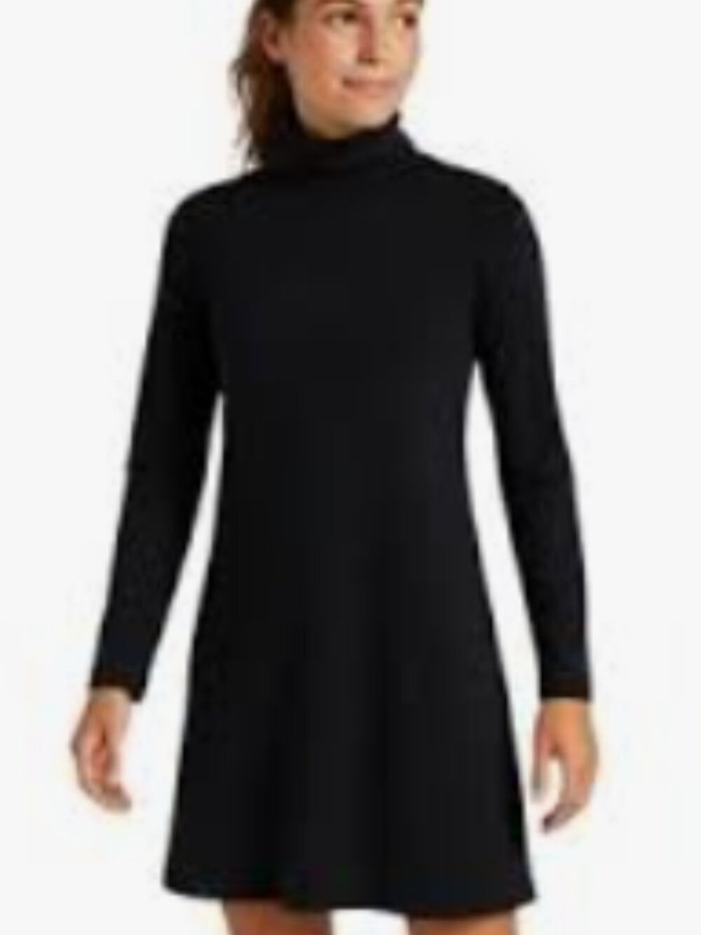 Title Nine Size Small Black Long-Sleeve Mock-Neck Dress LBD Midi Stretch Office
